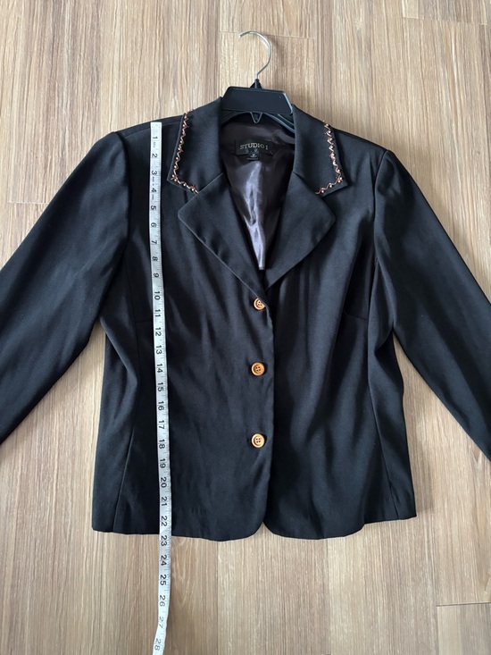 VTG Studio I Blazer Black Beaded Faux Suede 3 Button Womens 12 Office Cowgirl - Picture 5 of 9